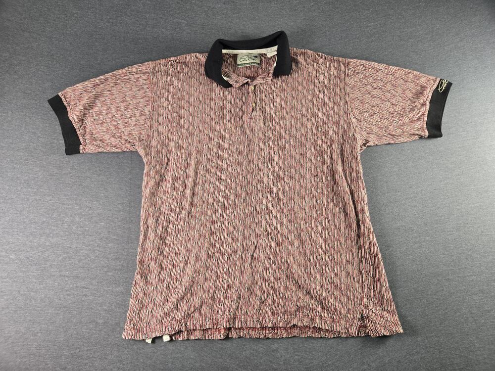Vtg 90s Signature Polo Shirt Mens Large Red Black Textured Knit Chi Chi Casual